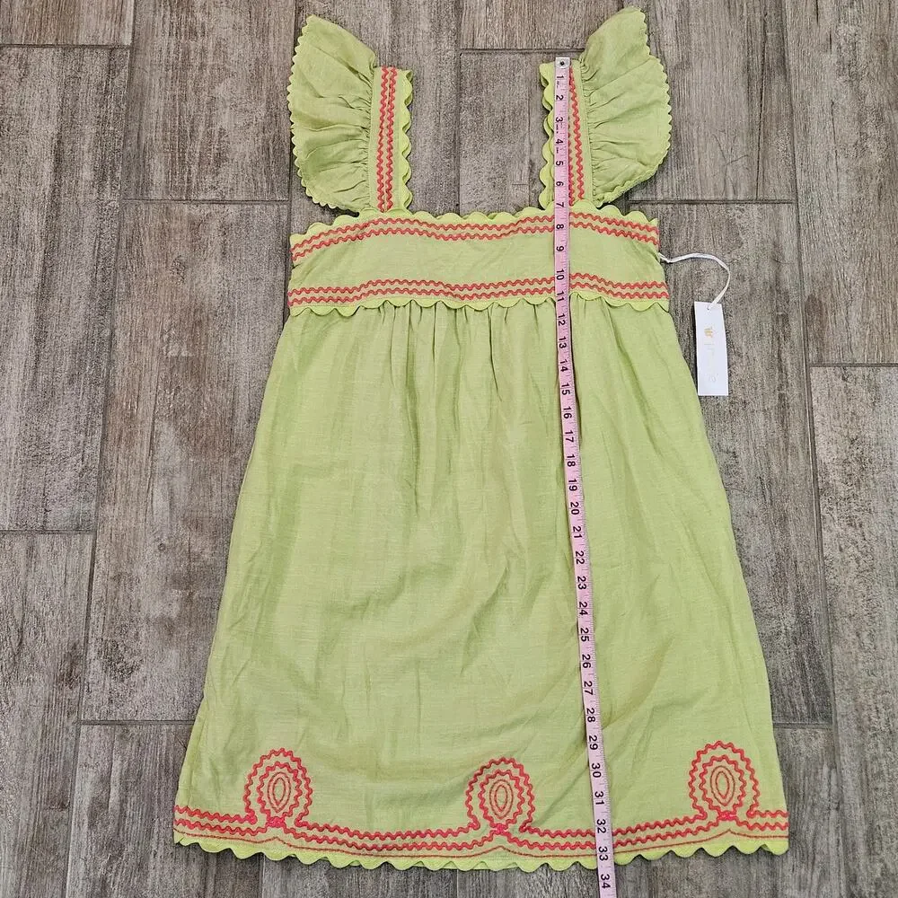 J.Marie Hailey Dress Womens XS Pink Lime Green Embroidered Shift Flutter NEW - Picture 5 of 13